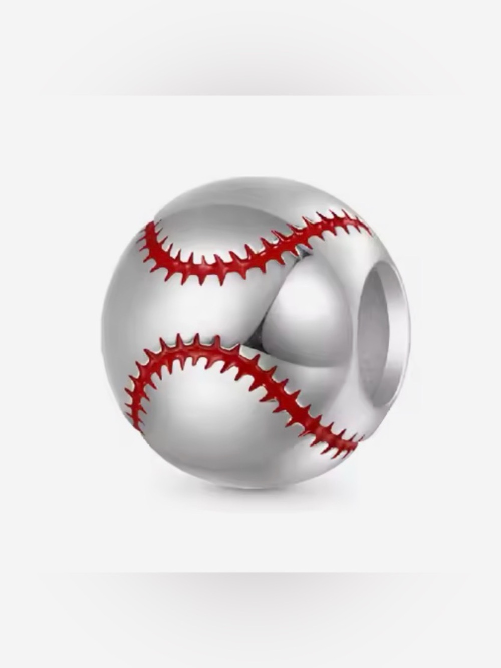 Pandora Silver Baseball Stitch Charm with Red Detailing